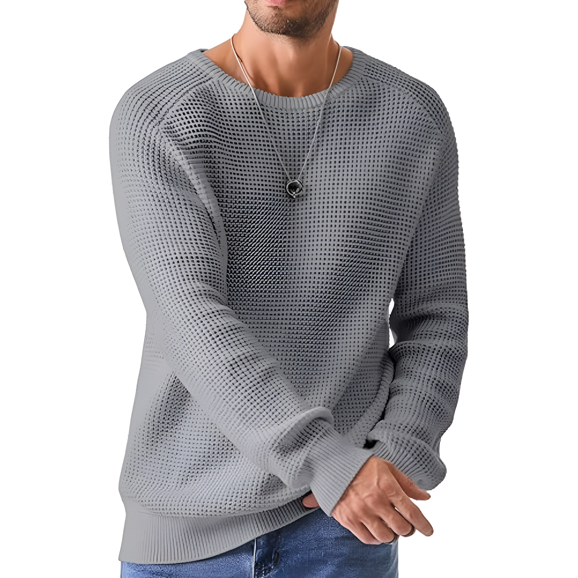 Men's Crewneck Pullover Sweater Waffle Textured Knitted Sweaters Casual Loose Fit Sweaters with Ribbing Edge