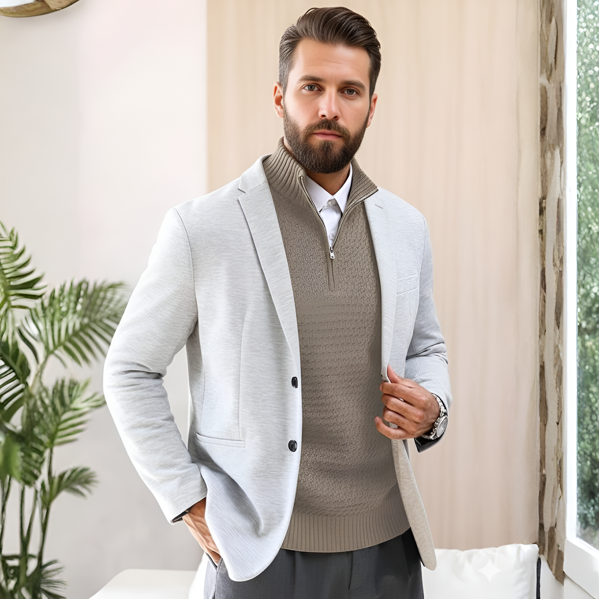 Men's Quarter-Zip Sweater Textured-Knit Mock Neck Pullover Business Casual Slim Fit, S-5XL