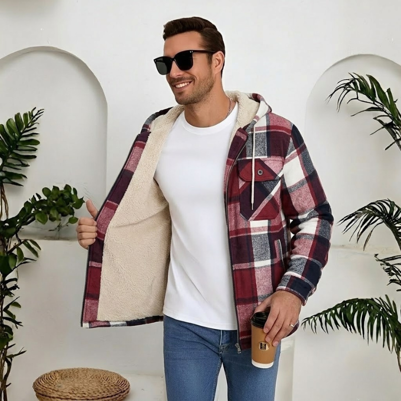 Winter Flannel Zip Up Hoodie For Men