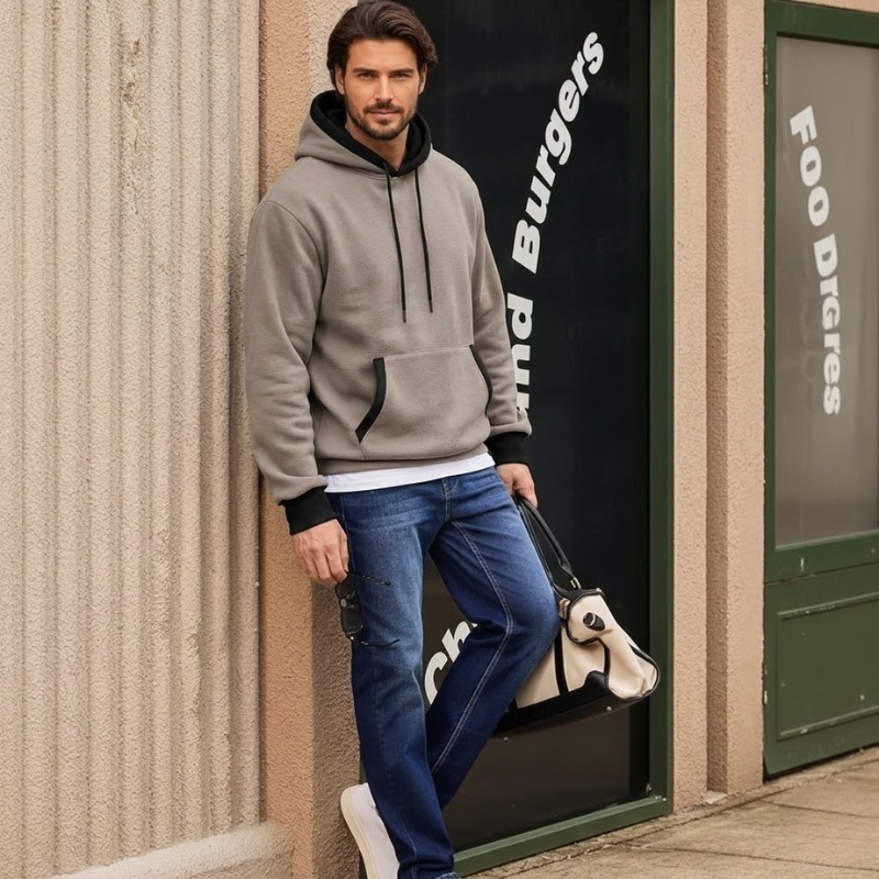 Cotton Casual Fleece Pullover Hoodie With Pockets For Men