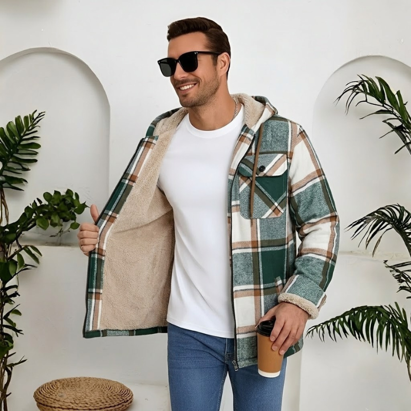 Winter Flannel Zip Up Hoodie For Men