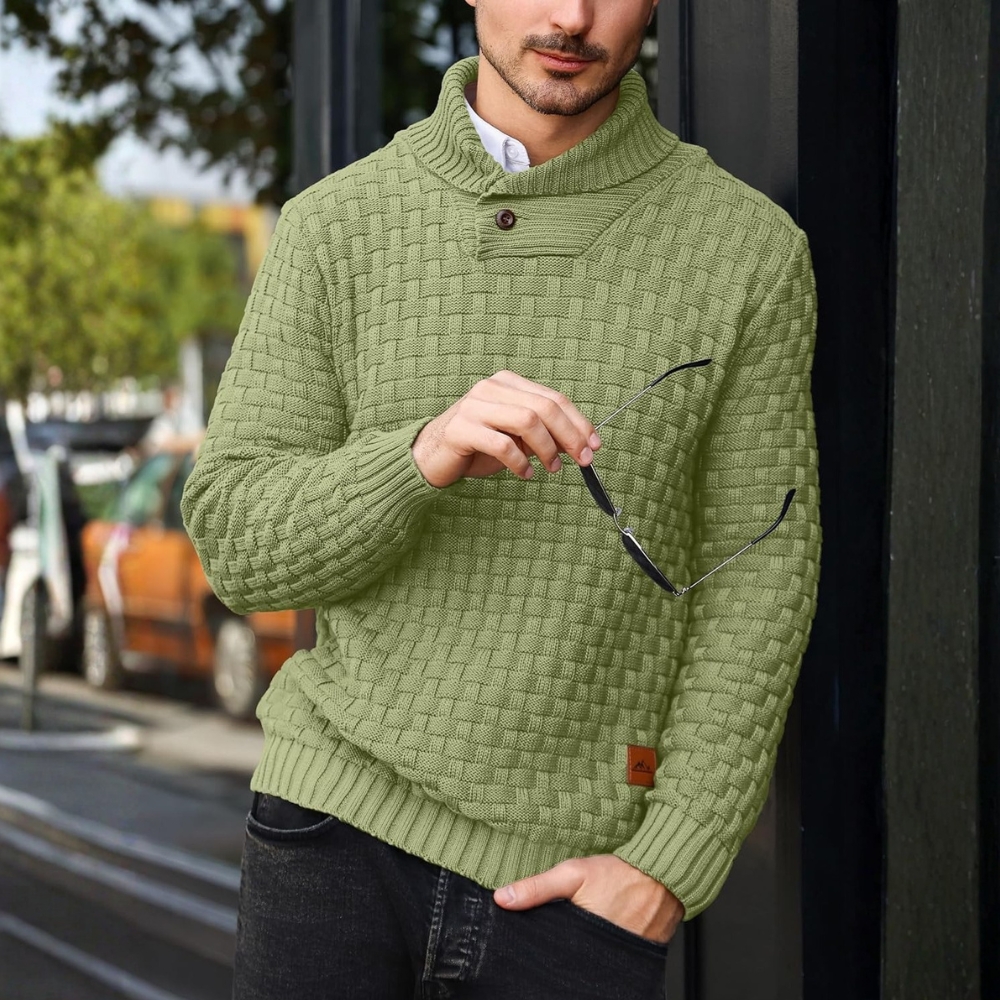 Mens Casual Pullover Fall Winter Turtleneck Cable Knit v Neck Fisherman Waffle Sweater