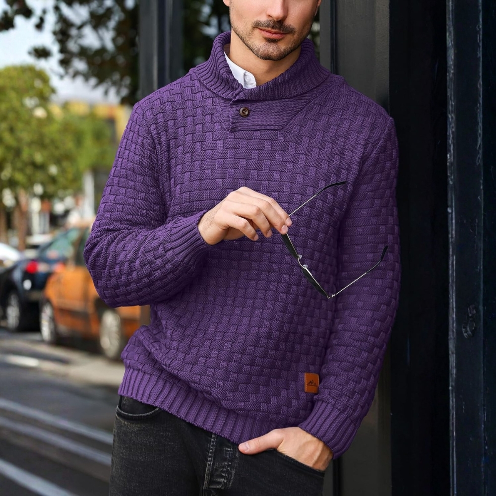 Mens Casual Pullover Fall Winter Turtleneck Cable Knit v Neck Fisherman Waffle Sweater