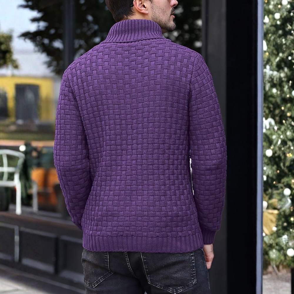 Mens Casual Pullover Fall Winter Turtleneck Cable Knit v Neck Fisherman Waffle Sweater