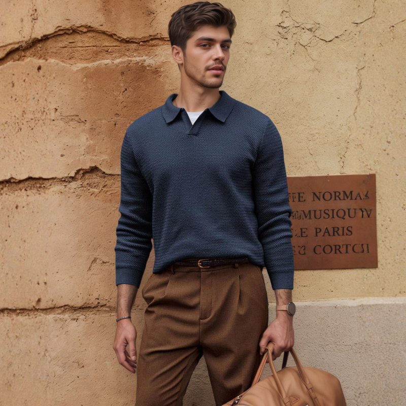 Textured V Style Long Sleeve Pullover