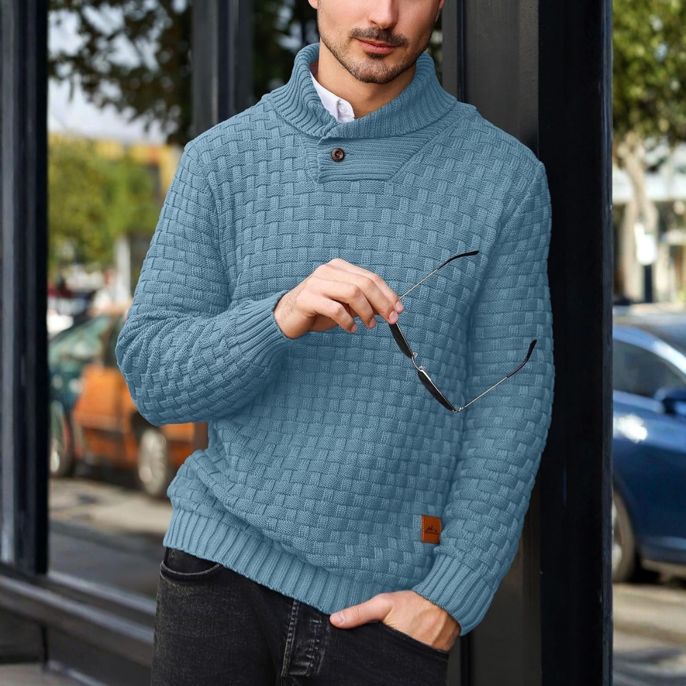 Mens Casual Pullover Fall Winter Turtleneck Cable Knit v Neck Fisherman Waffle Sweater