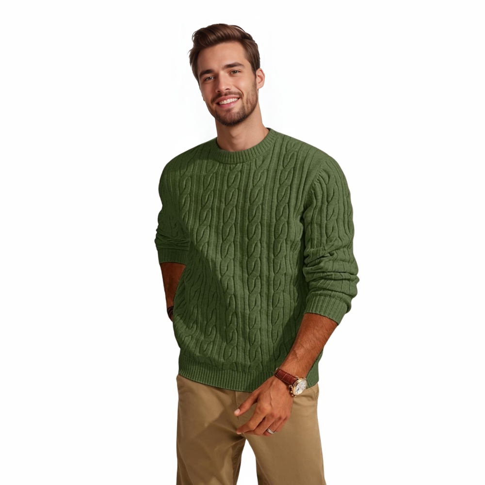 Mens Sweater Crewneck Cable Knit Pullover Sweater Casual Twist Textured Sweaters