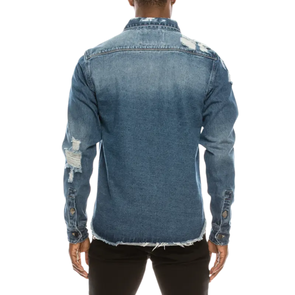 Distressed Denim Shirt – Heavyweight Button-Up with Pockets