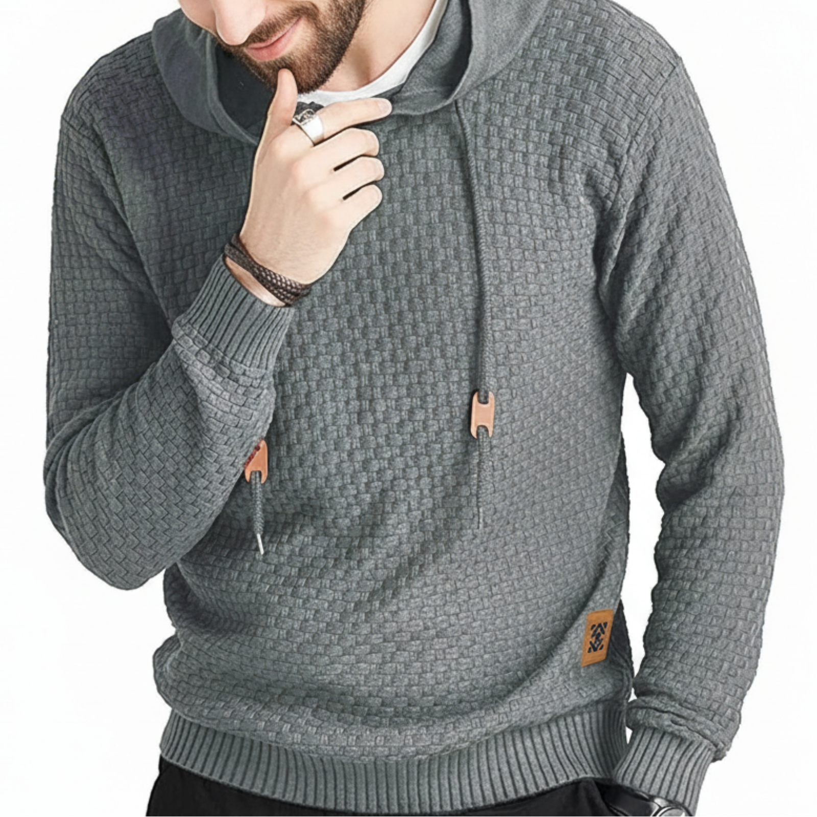 Long Sleeve Solid Knitted Hooded Sweater For Men