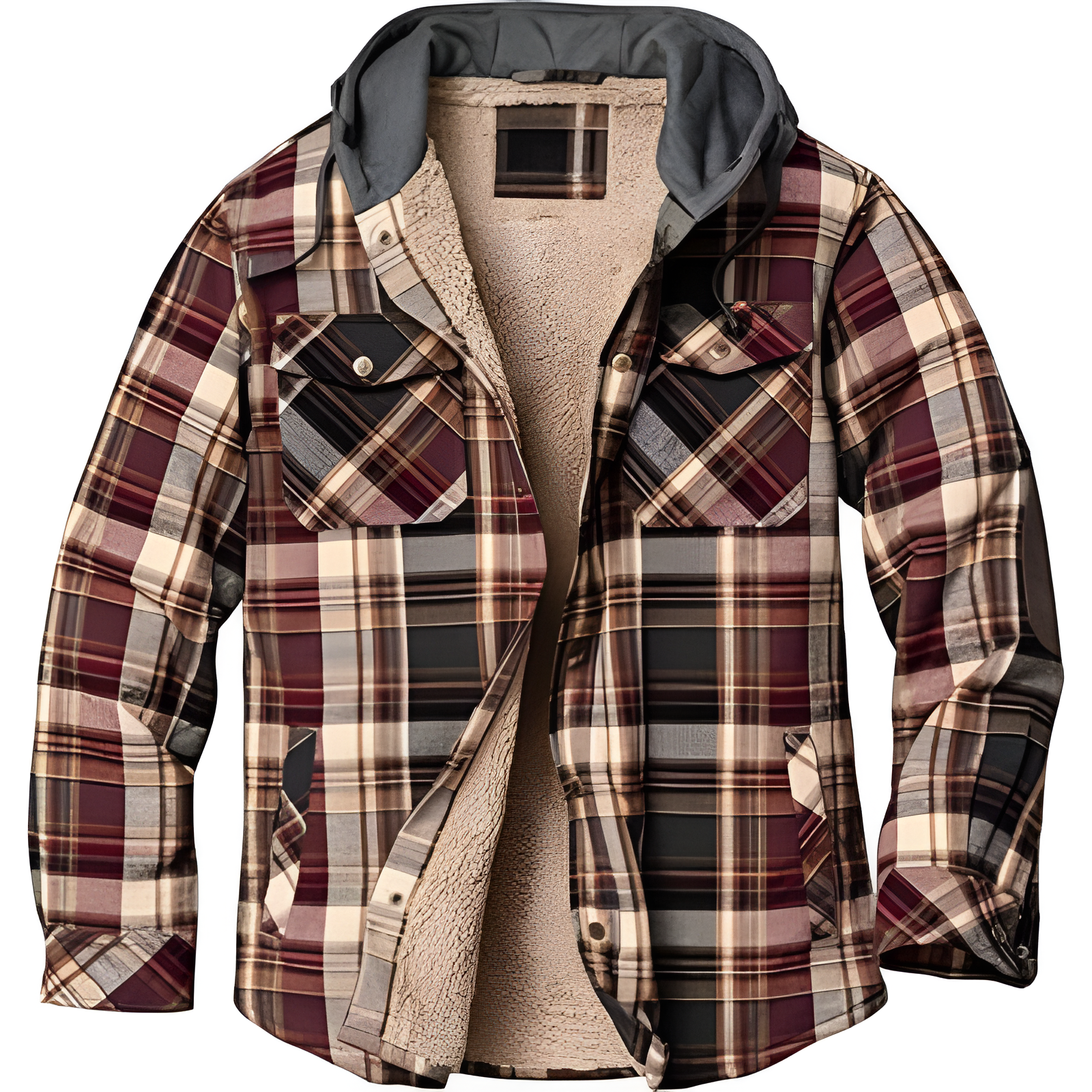 Insulated Plaid Hooded Flannel Jacket For Men