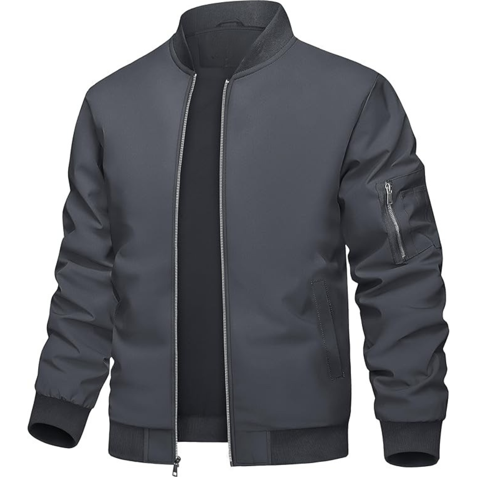 Lightweight Zip Up Bomber Jacket With Utility Pocket For Men