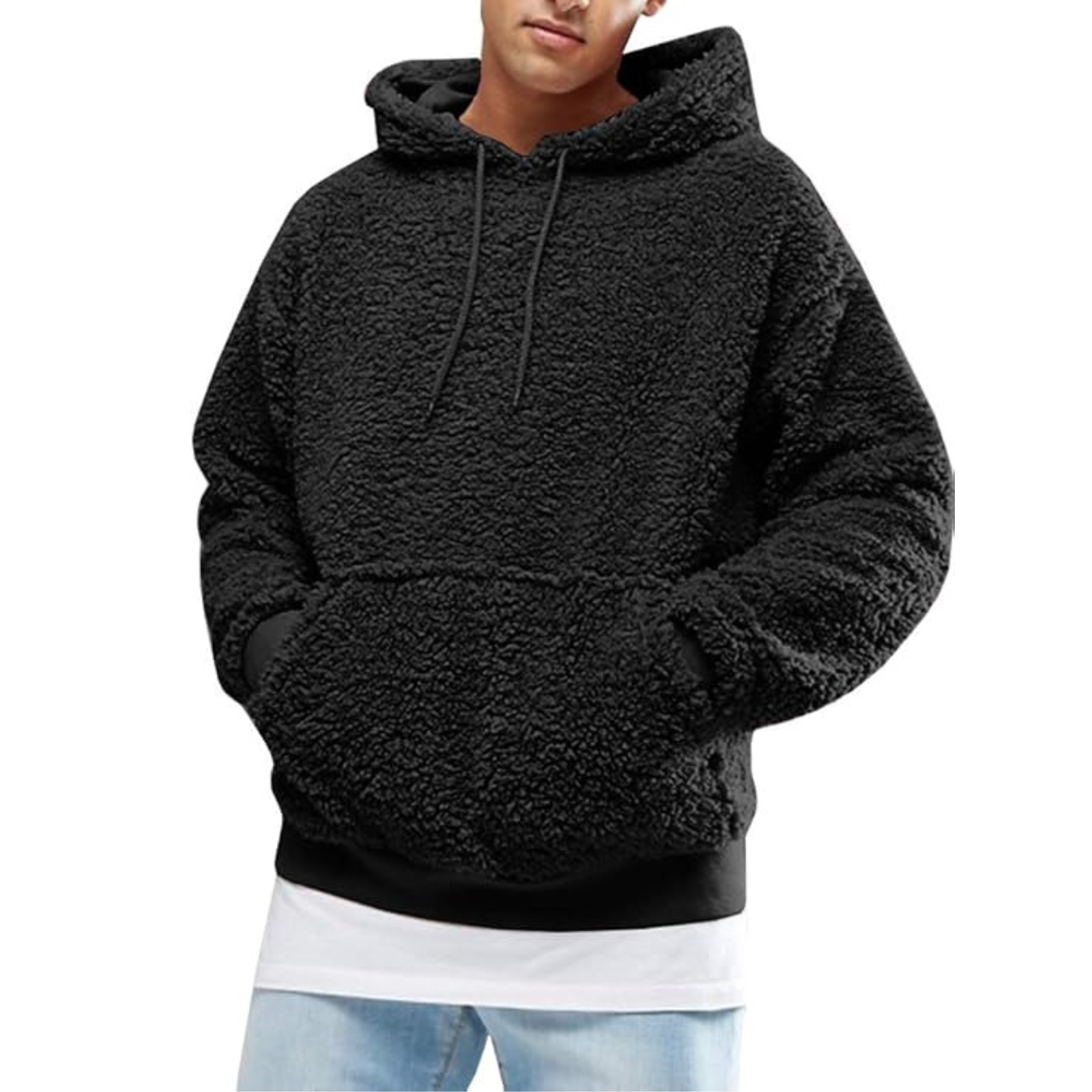 Sherpa Pullover Hooded Sweatshirt With Pocket For Men