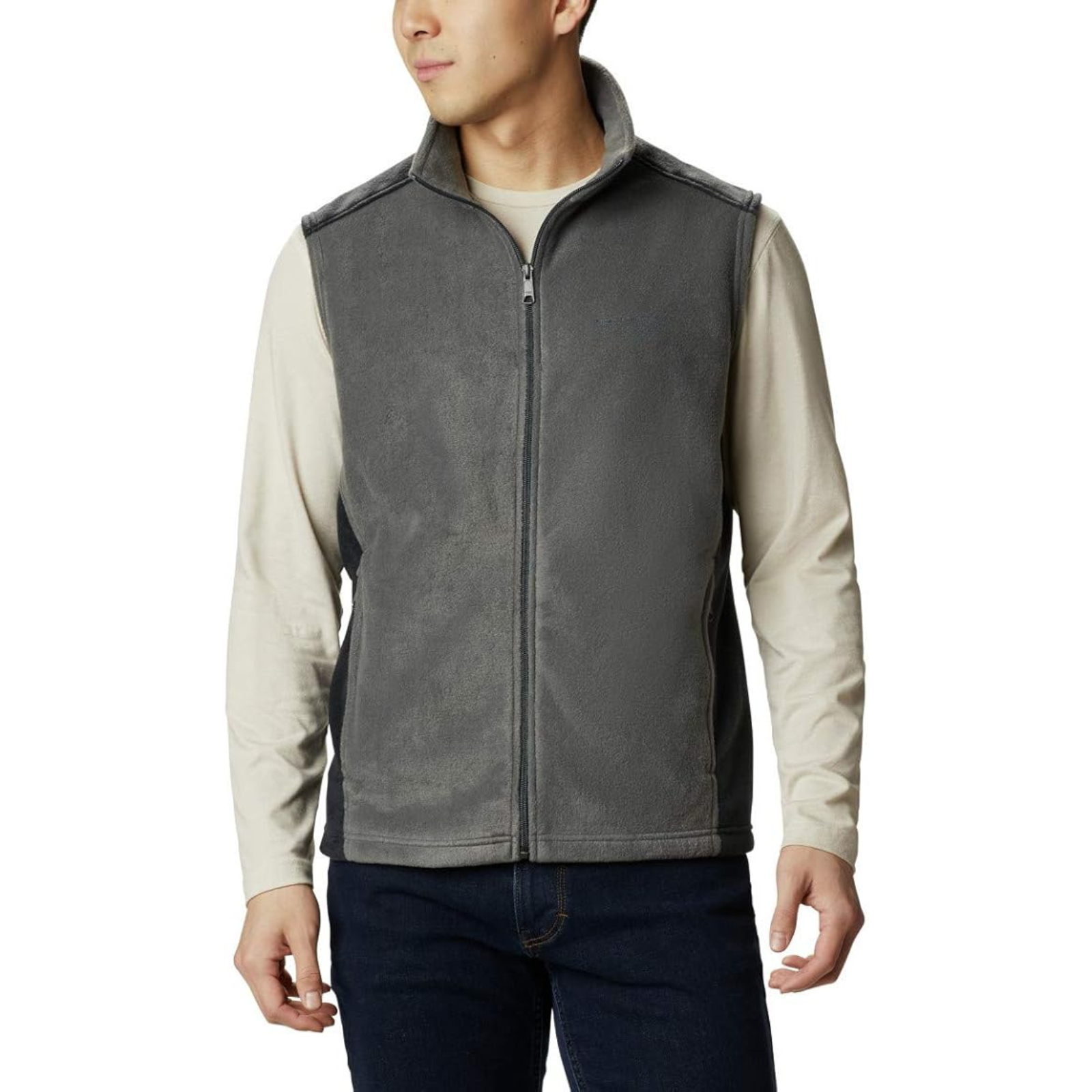 Full Zip Fleece Vest With Zippered Pockets For Men