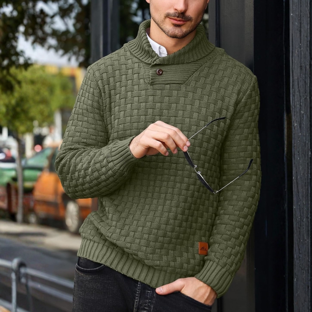 Mens Casual Pullover Fall Winter Turtleneck Cable Knit v Neck Fisherman Waffle Sweater