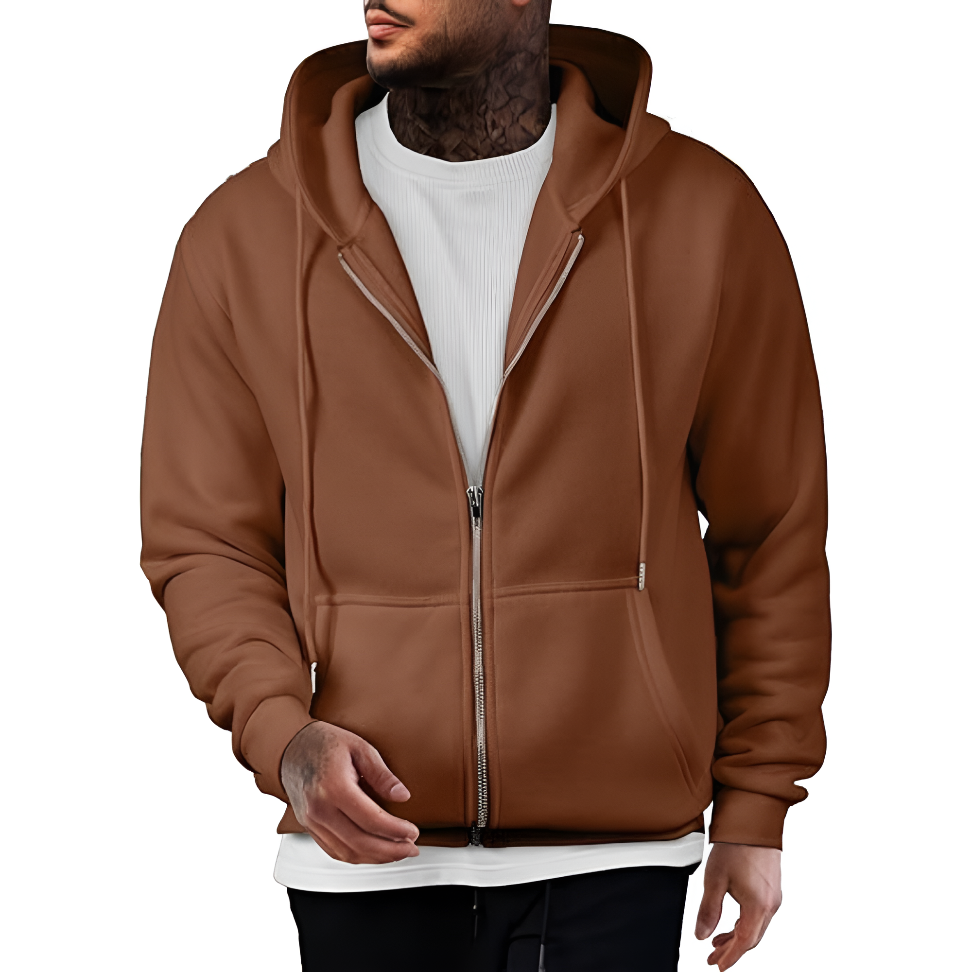 Full Zip Casual Cotton Hooded Fleece Sweatshirt For Men