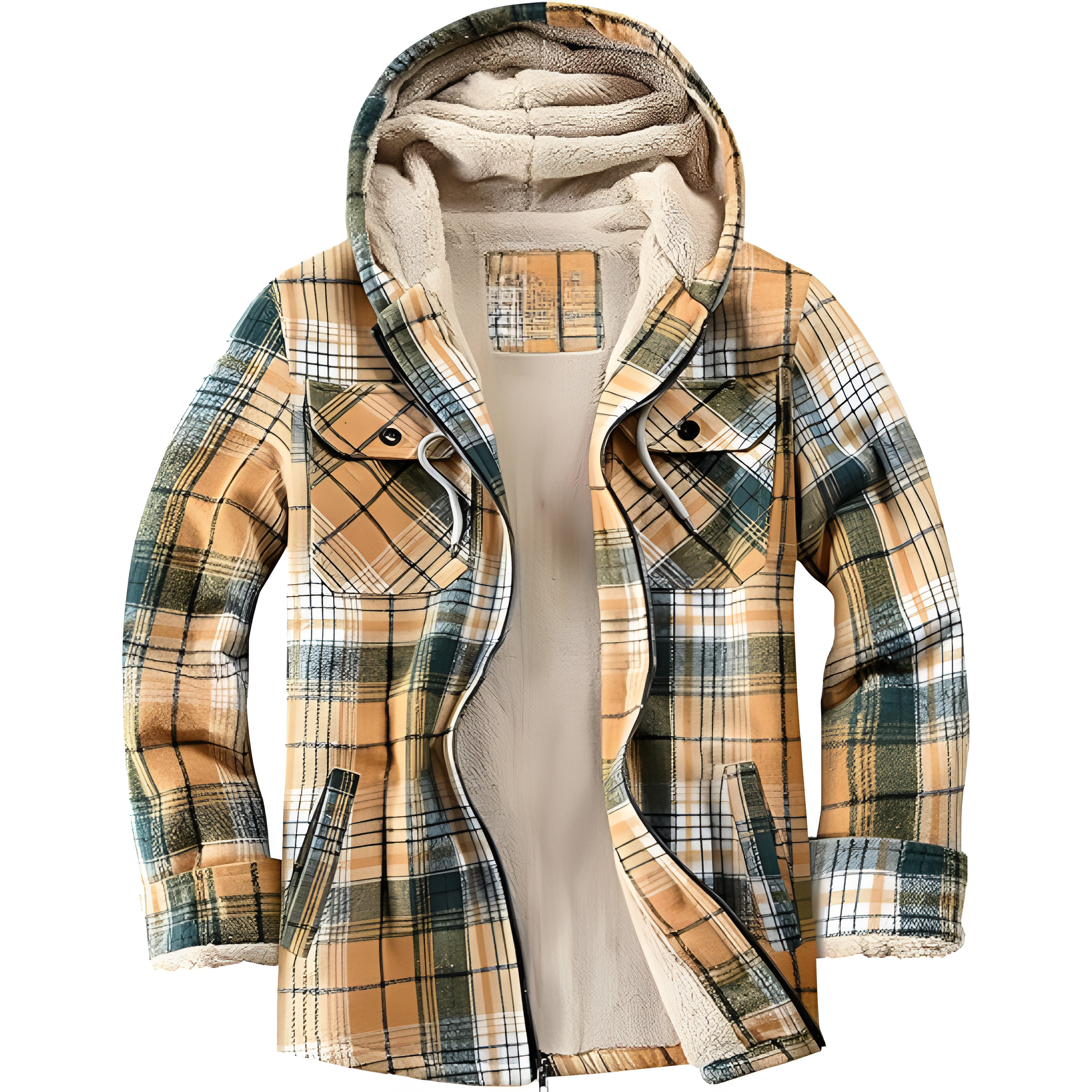 Men's Zip Up Flannel Shirt Jacket Fleece Lined Long Sleeve Plaid Coat Heavyweight Hoodie with Hood