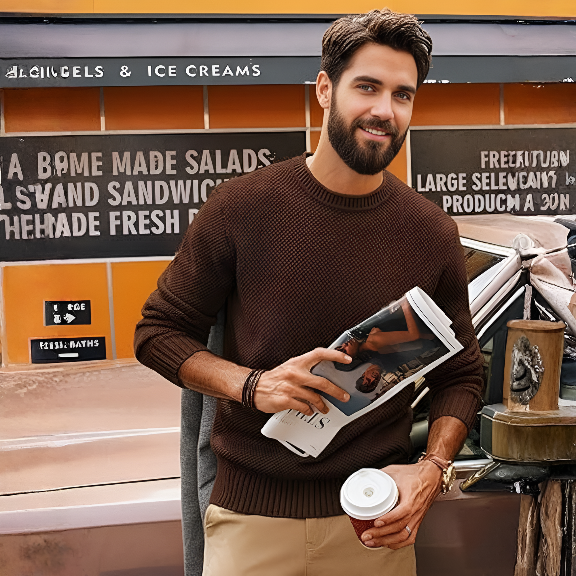 Mens Sweater Waffle Knit Crewneck Sweater Textured Long Sleeve Pullover