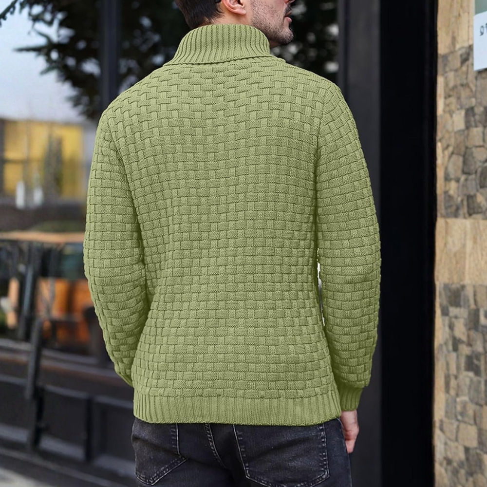 Mens Casual Pullover Fall Winter Turtleneck Cable Knit v Neck Fisherman Waffle Sweater