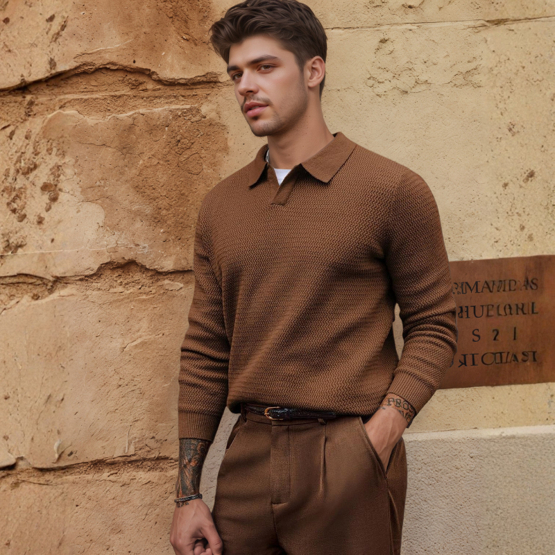 Textured V Style Long Sleeve Pullover