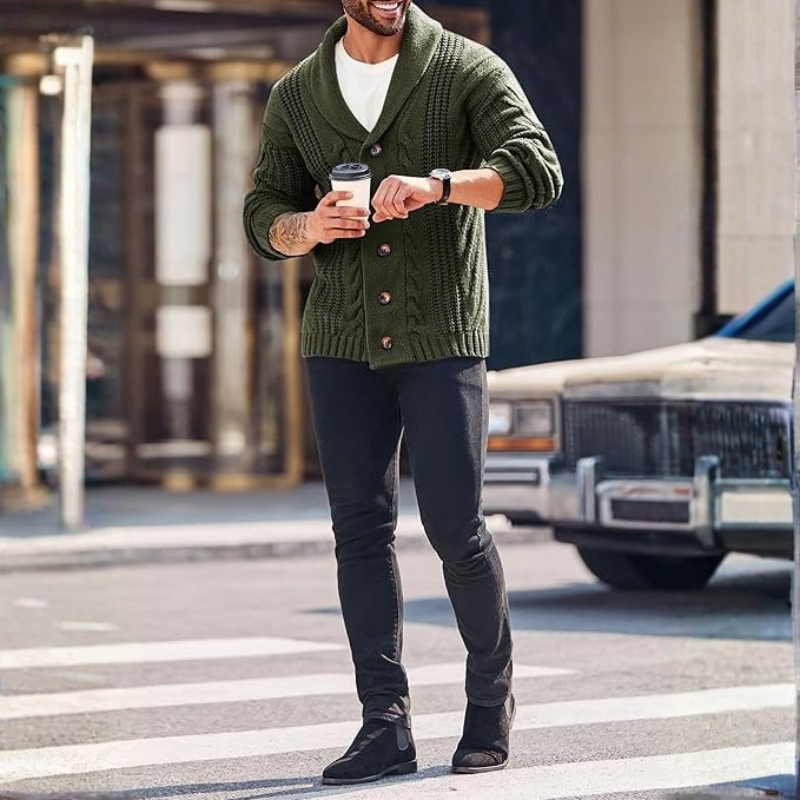 Cable Knit Button Front Cardigan Sweater