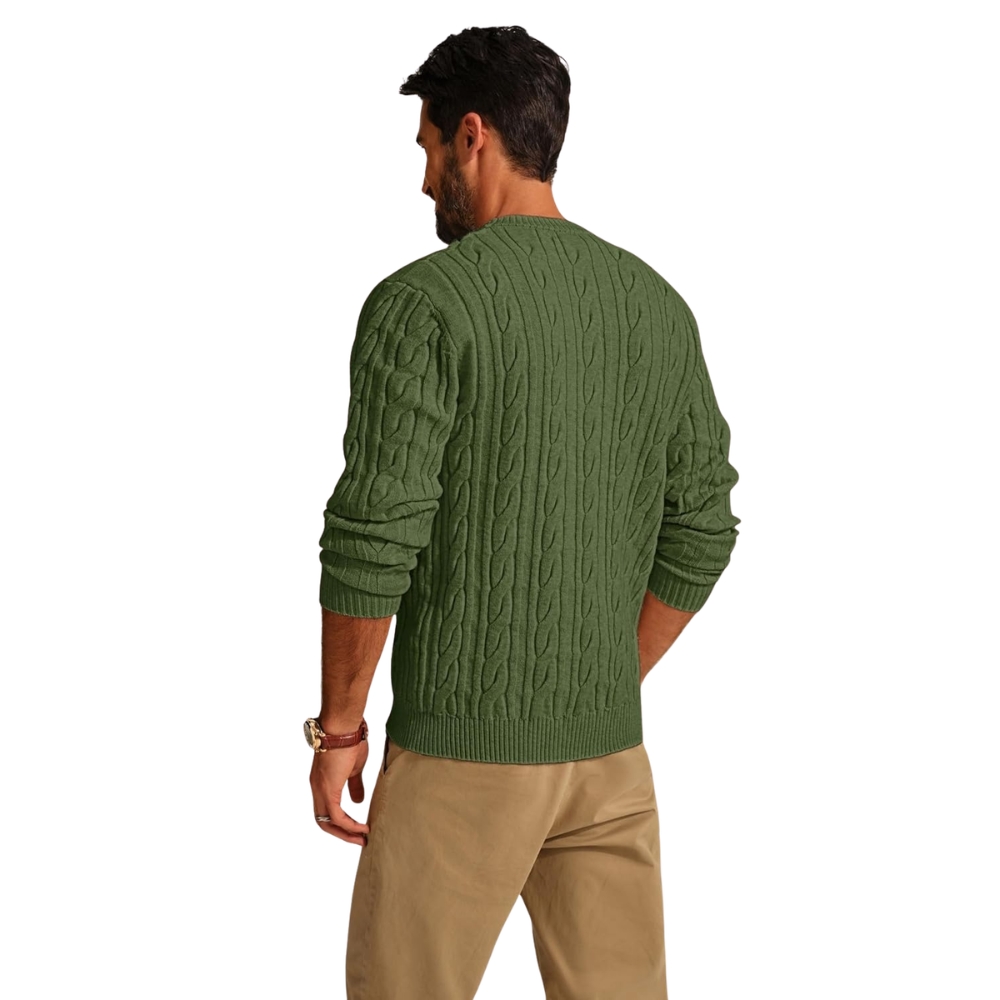 Mens Sweater Crewneck Cable Knit Pullover Sweater Casual Twist Textured Sweaters