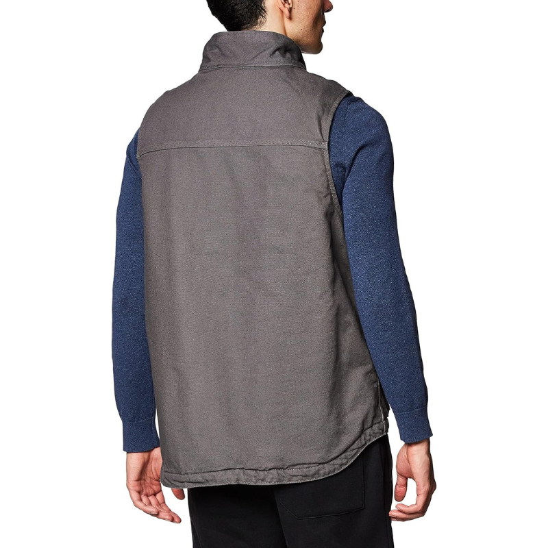 Men's Loose Fit Washed Duck Sherpa-Lined Mock-Neck Vest