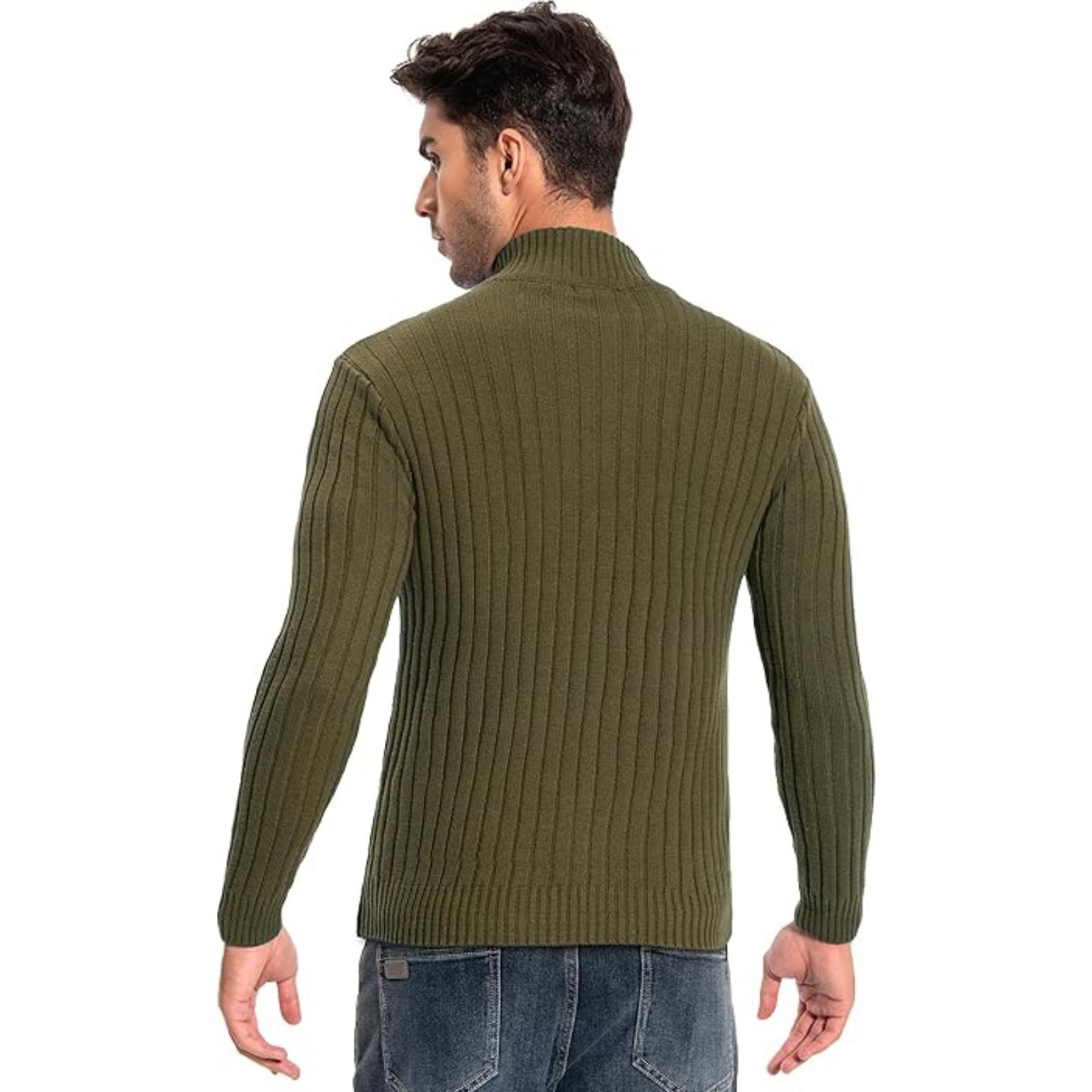 Full Zip Knit Cardigan Sweater With Stand Collar And Pockets