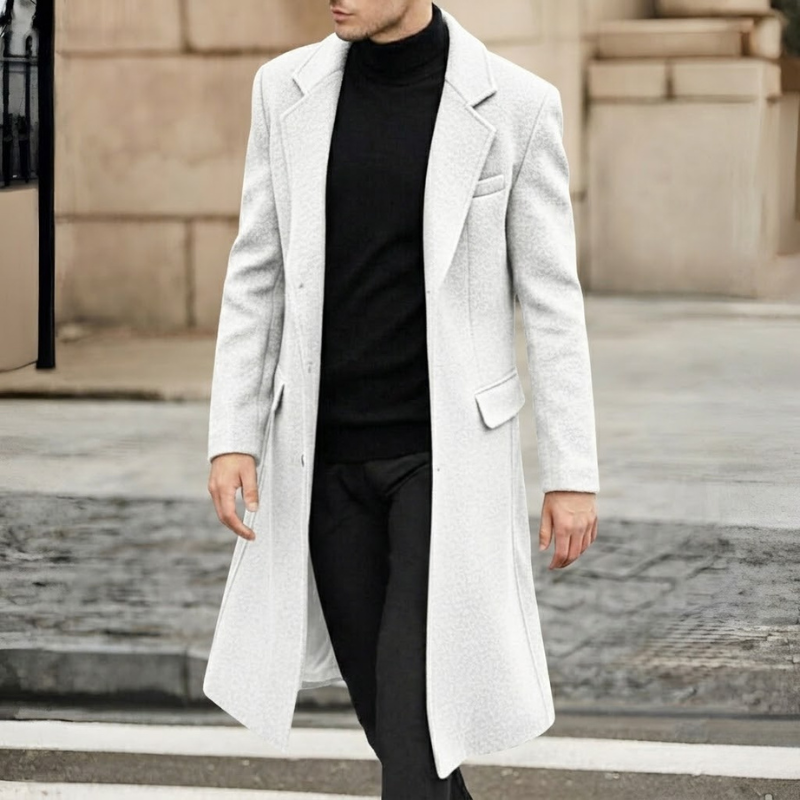 Classic Long Business Trench Coat With Pockets For Men
