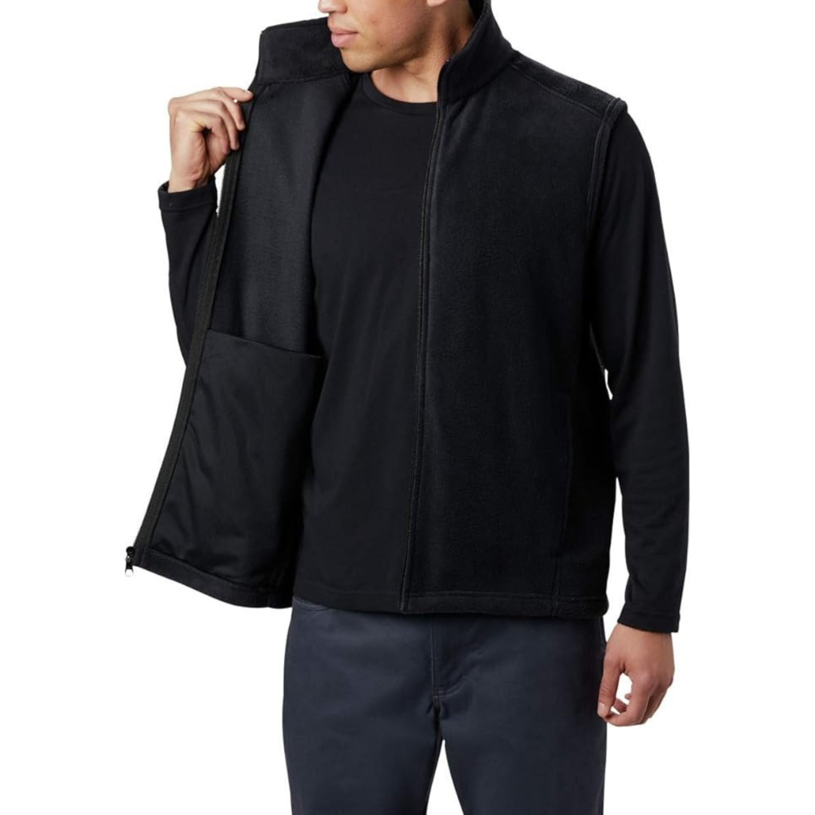 Full Zip Fleece Vest With Zippered Pockets For Men