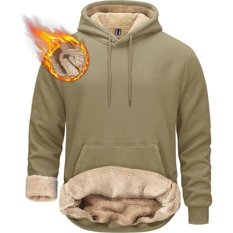 Mens Pullover Hoodie Thick Sherpa Lined Kangaroo Pocket Winter Windproof Warm Fleece Hoodie
