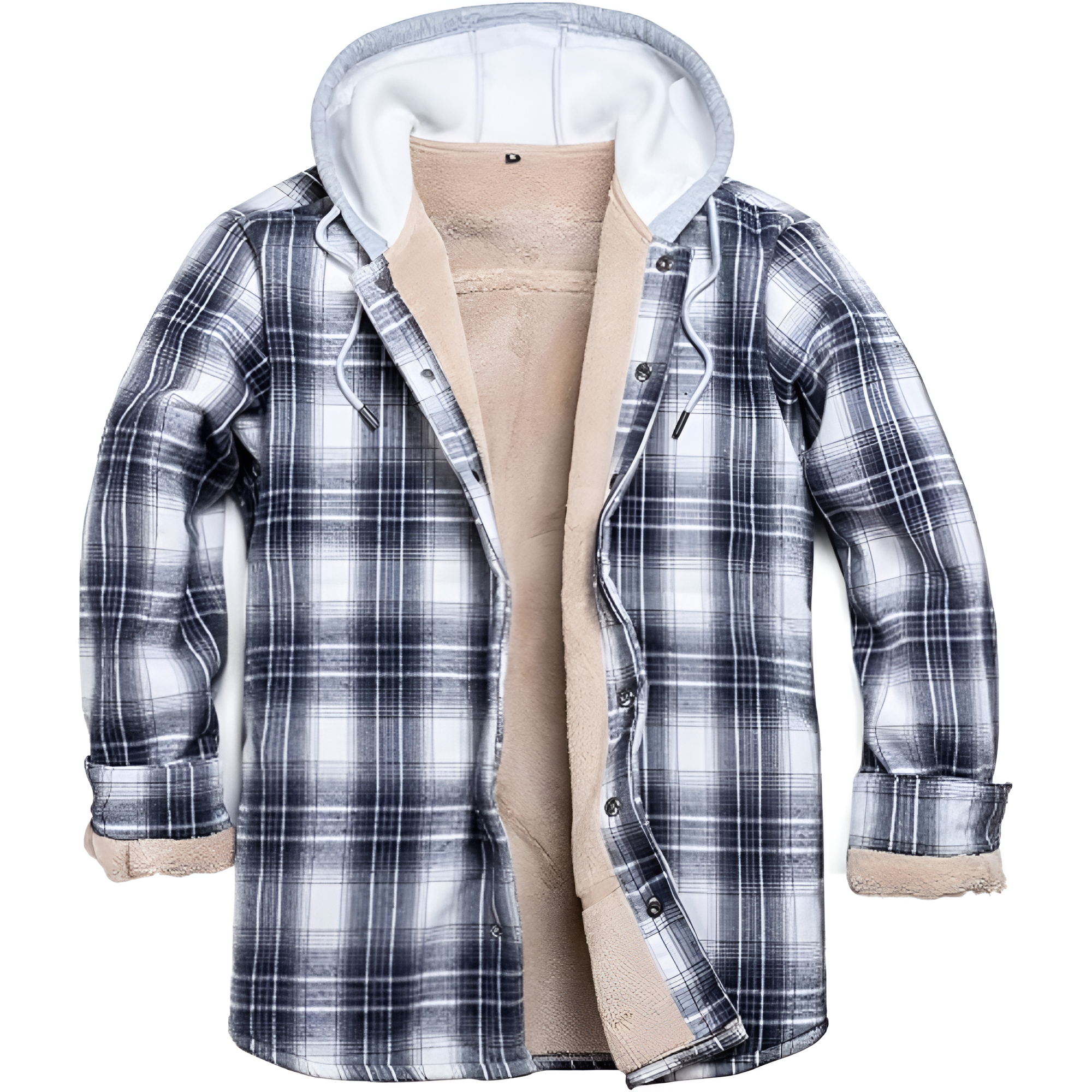 Men's Cotton Plaid Long Sleeve Shirts Jacket Fleece Lined Flannel Shirts Sherpa Button Down Coat with Hood