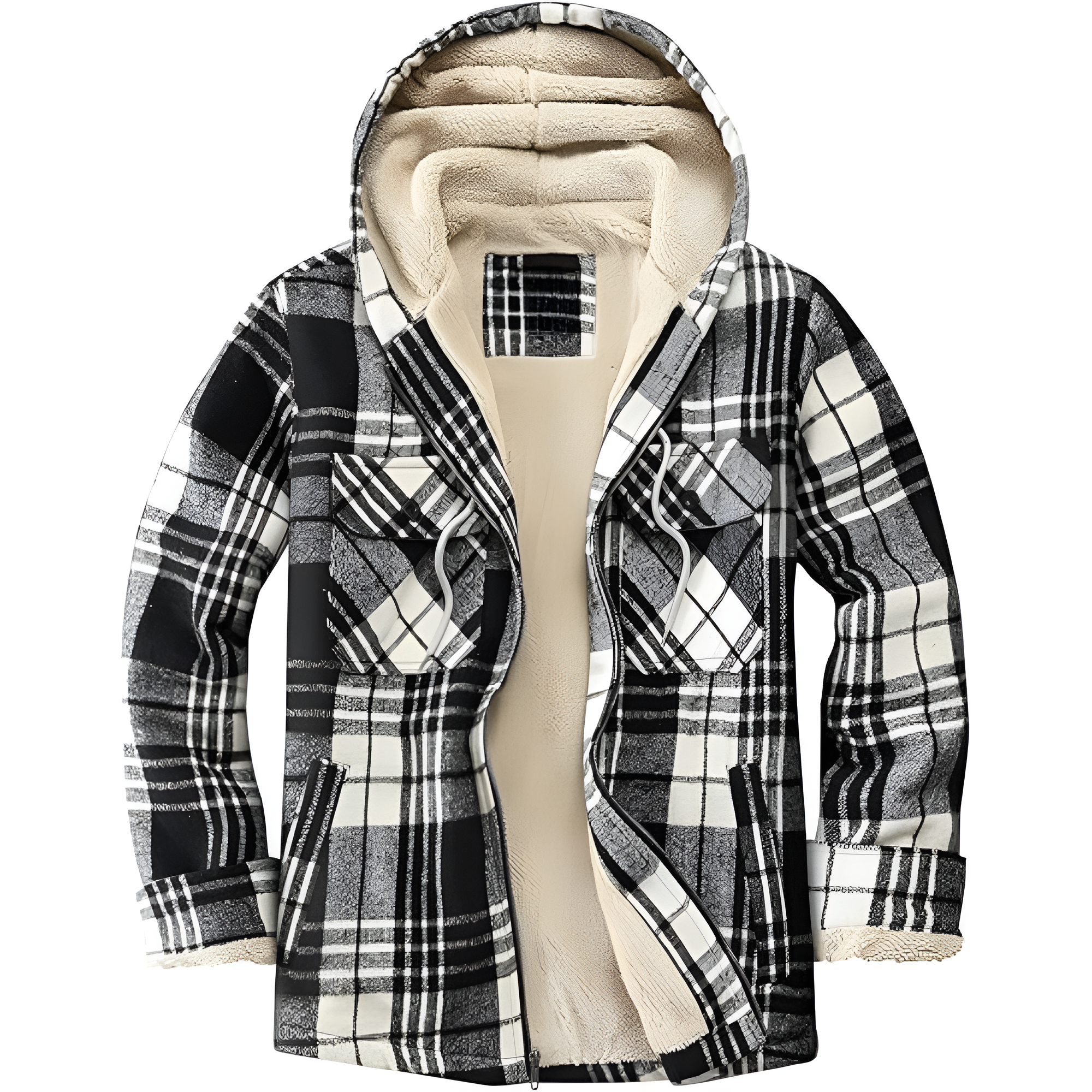 Men's Zip Up Flannel Shirt Jacket Fleece Lined Long Sleeve Plaid Coat Heavyweight Hoodie with Hood