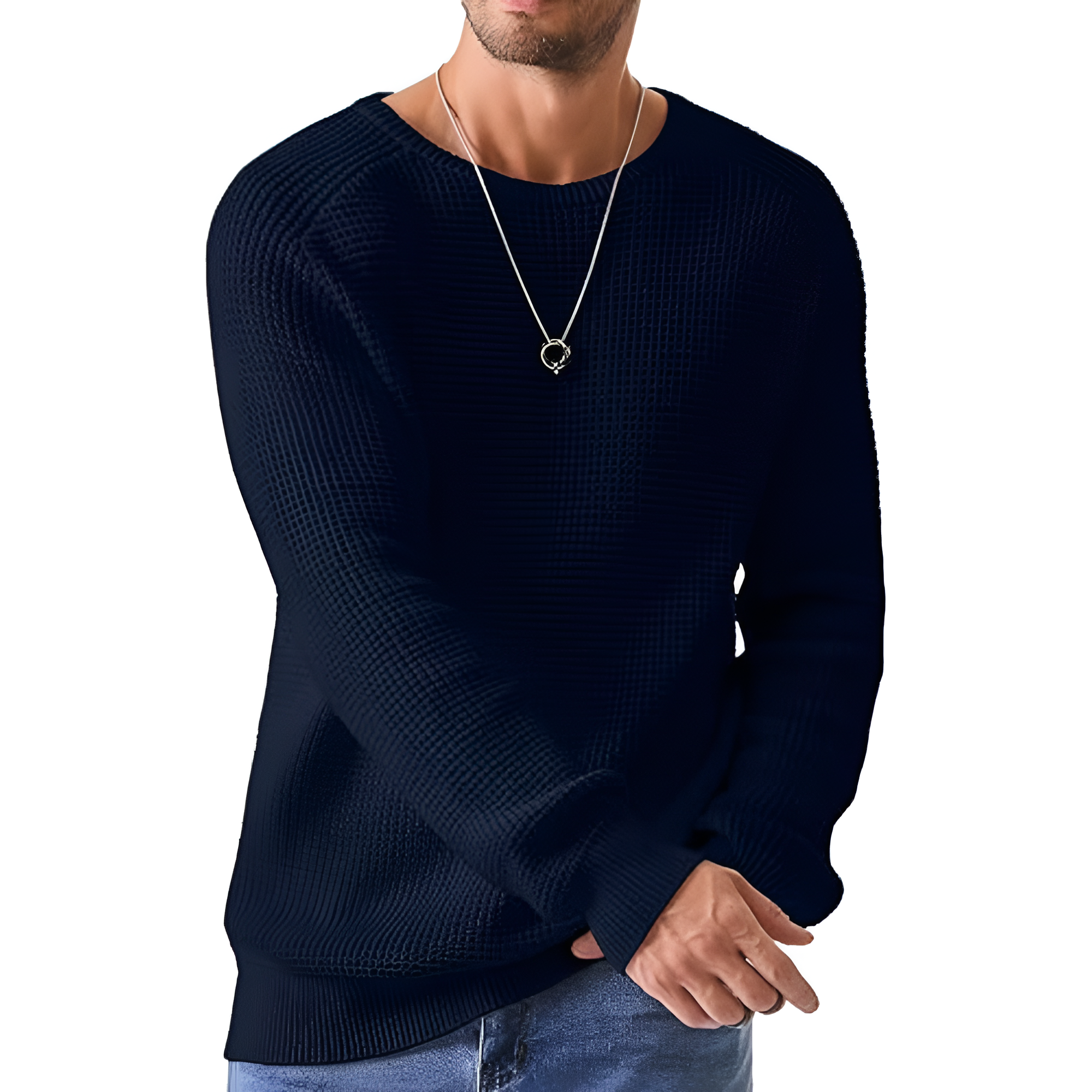 Men's Crewneck Pullover Sweater Waffle Textured Knitted Sweaters Casual Loose Fit Sweaters with Ribbing Edge