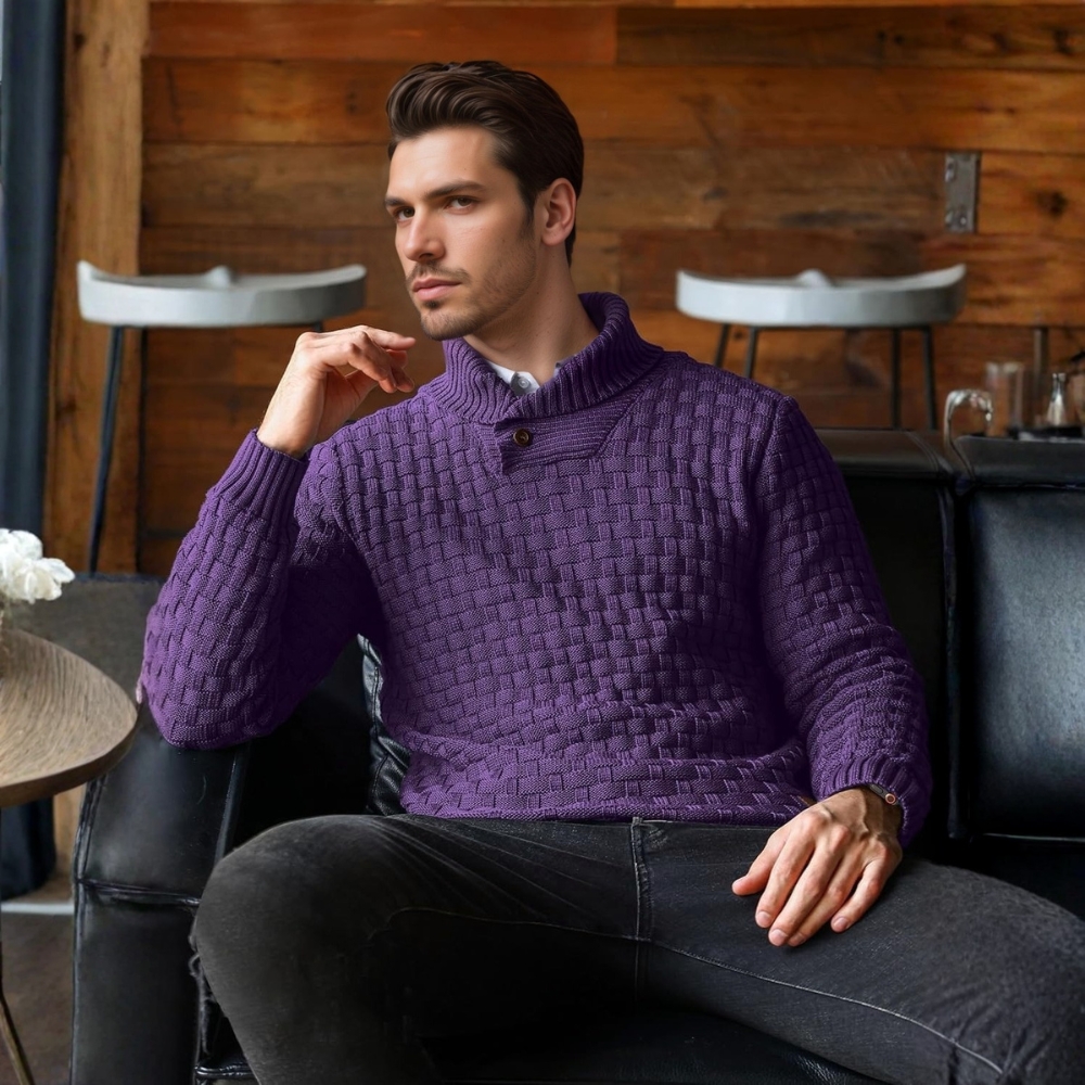 Mens Casual Pullover Fall Winter Turtleneck Cable Knit v Neck Fisherman Waffle Sweater