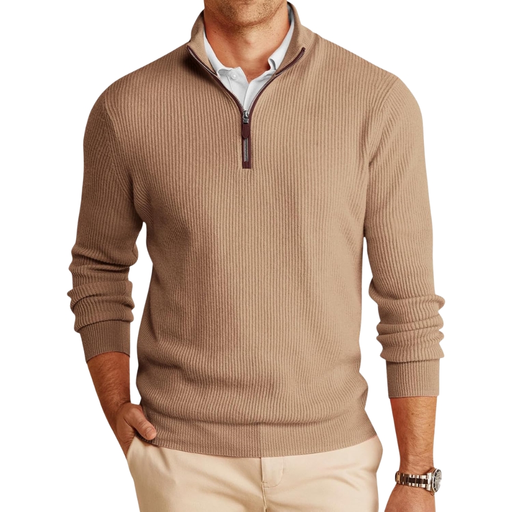 Mens Quarter-Zip Pullover Sweater Casual Mock Neck Warm Ribbed Polo Sweaters