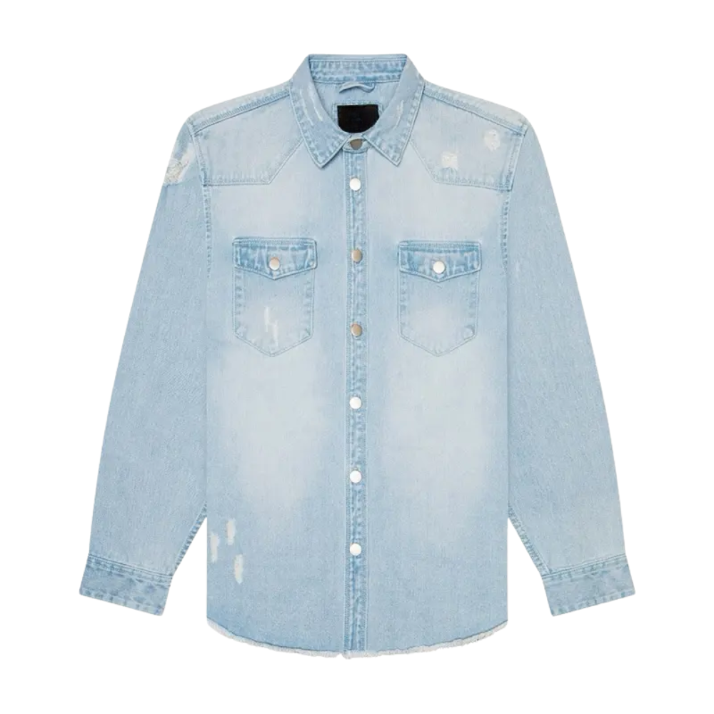 Vintage Faded Denim Button Up Casual Shirt For Men