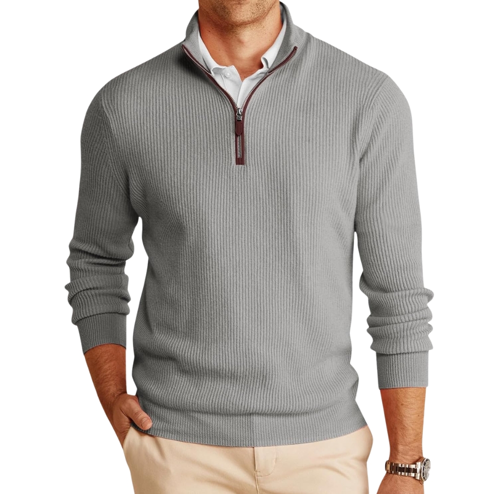 Mens Quarter-Zip Pullover Sweater Casual Mock Neck Warm Ribbed Polo Sweaters
