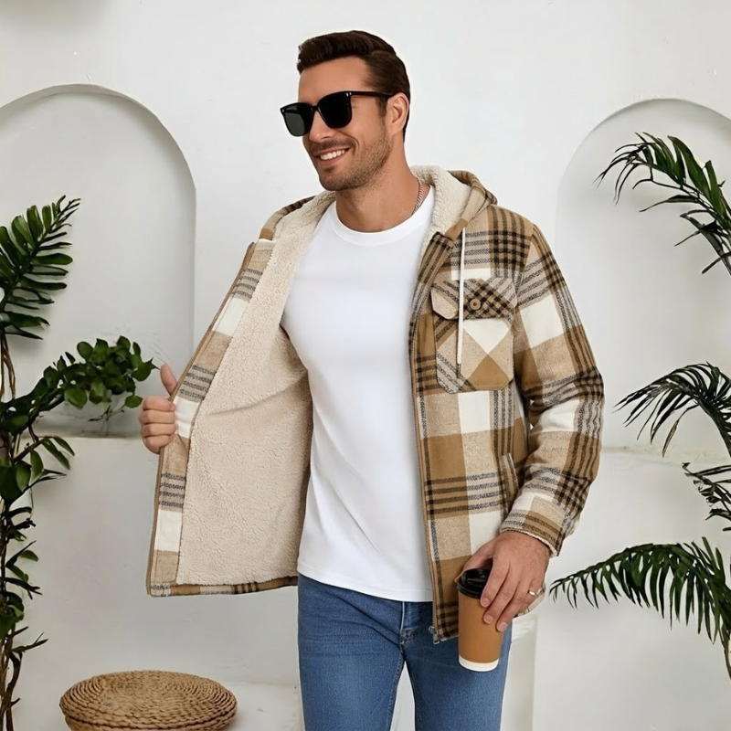 Winter Flannel Zip Up Hoodie For Men