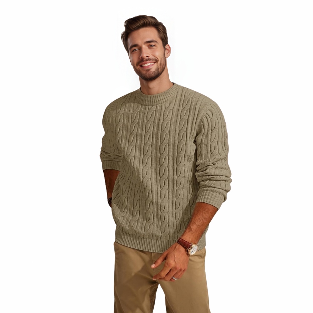 Mens Sweater Crewneck Cable Knit Pullover Sweater Casual Twist Textured Sweaters