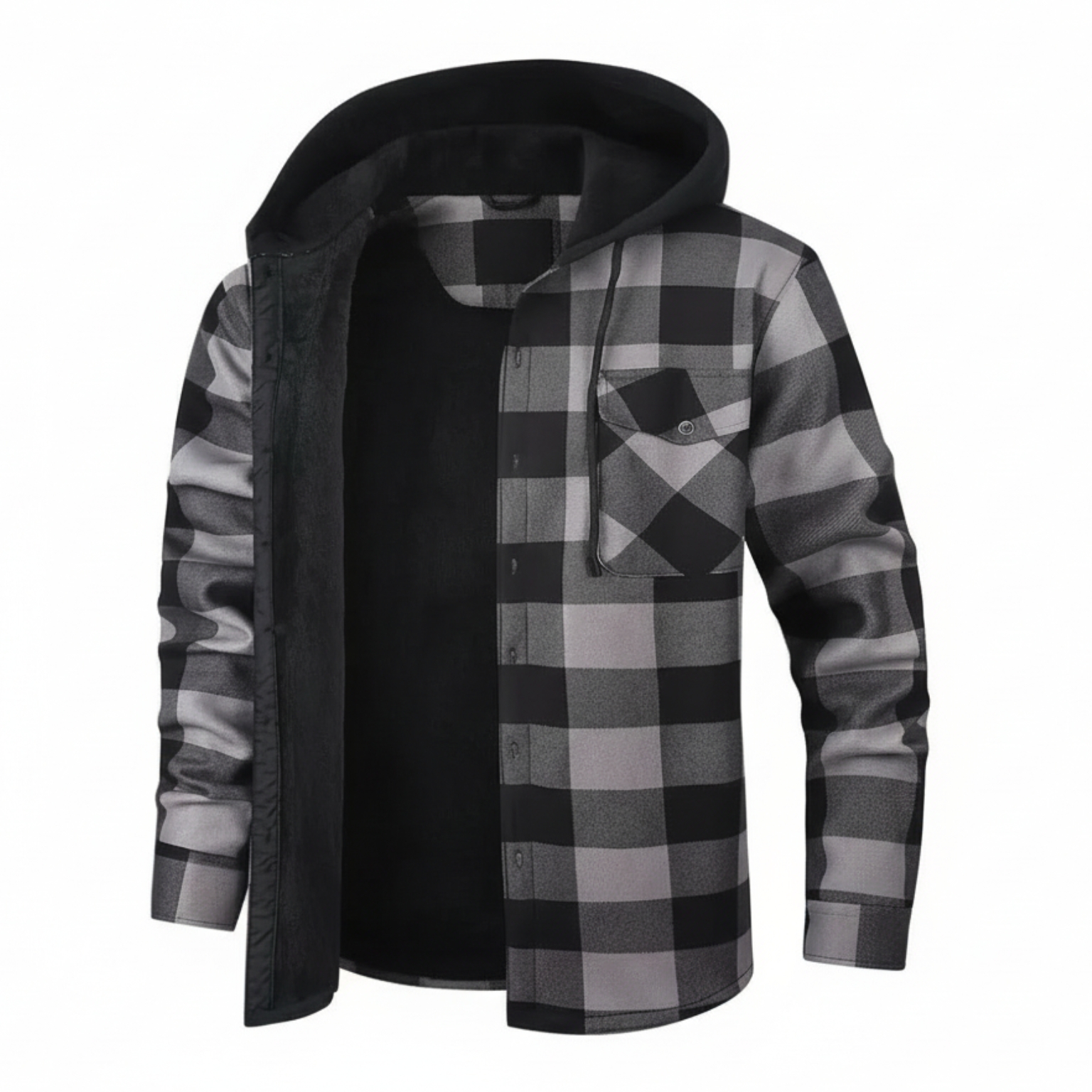 Thermal Flannel Plaid Winter Jacket With Pockets For Men