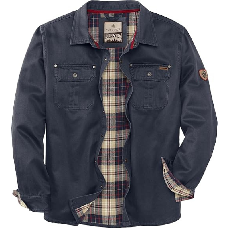 Mens Flannel Lined Shirt Jacket Waxed Cotton Water Resistant