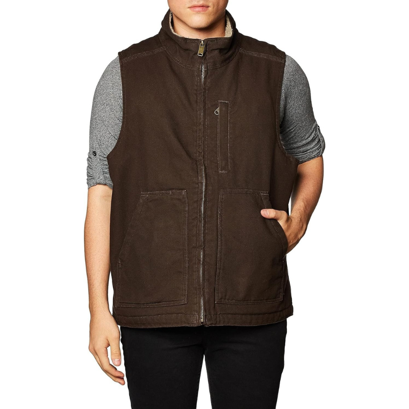 Men's Loose Fit Washed Duck Sherpa-Lined Mock-Neck Vest