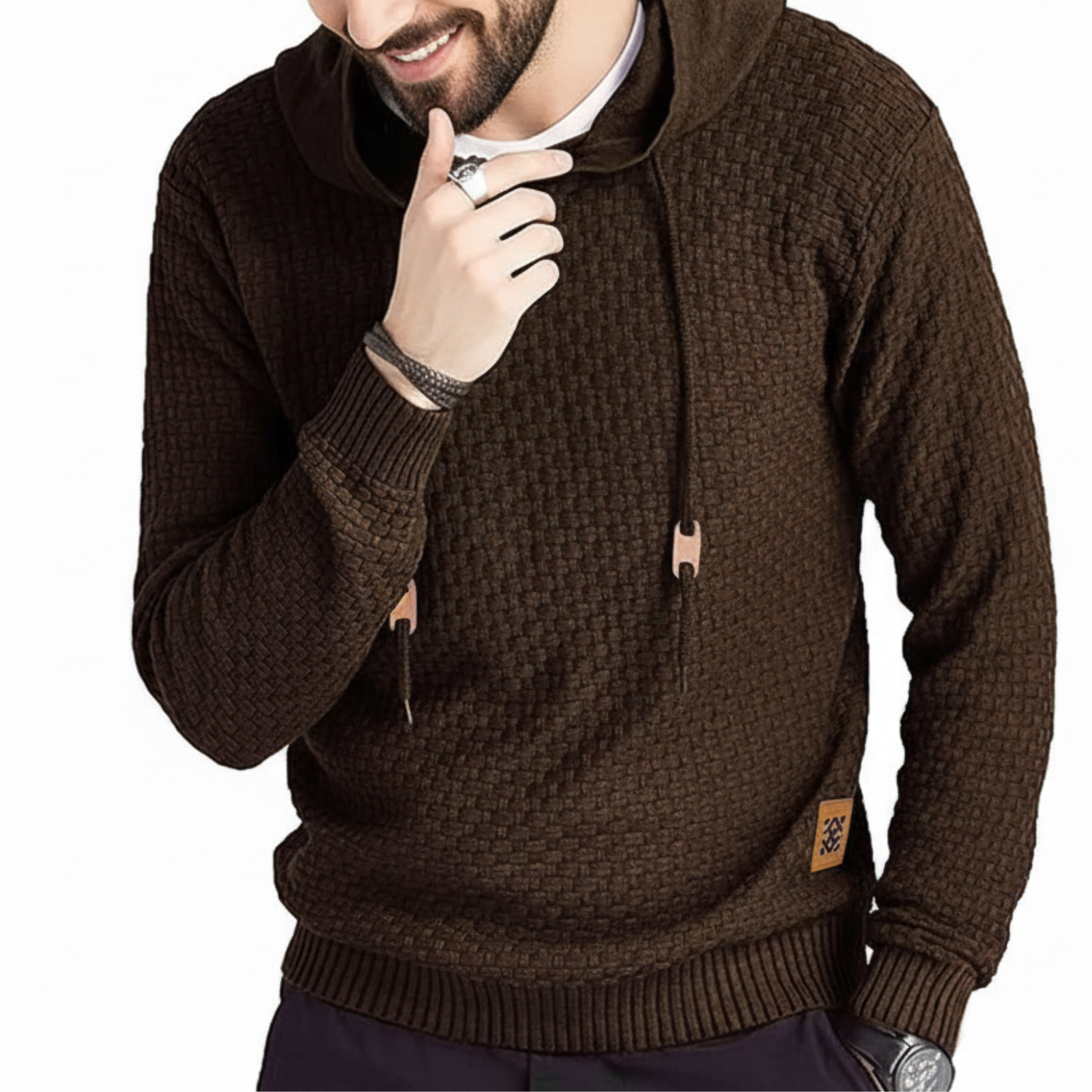 Long Sleeve Solid Knitted Hooded Sweater For Men