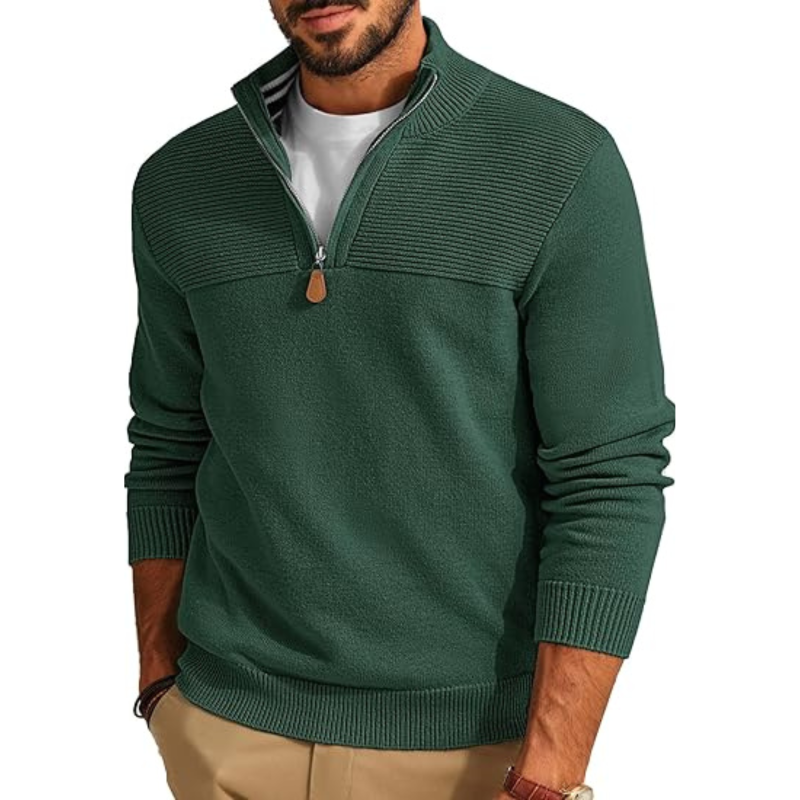 Slim Fit Quarter Zip Knit Pullover Sweater For Men