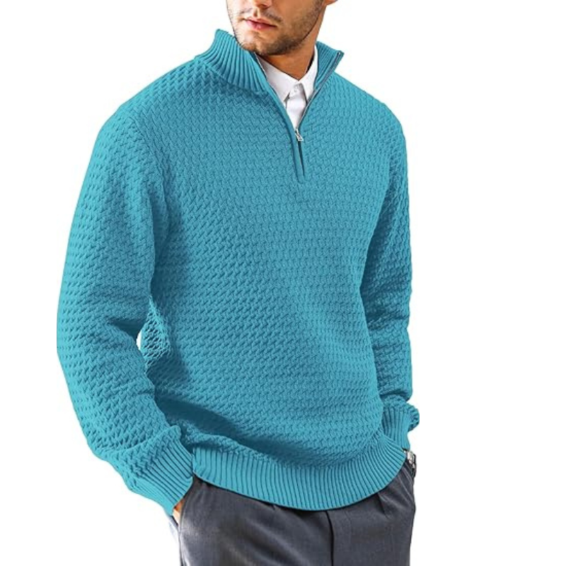 Classic Quarter Zip Textured Pullover Sweater In Slim Fit Style For Men
