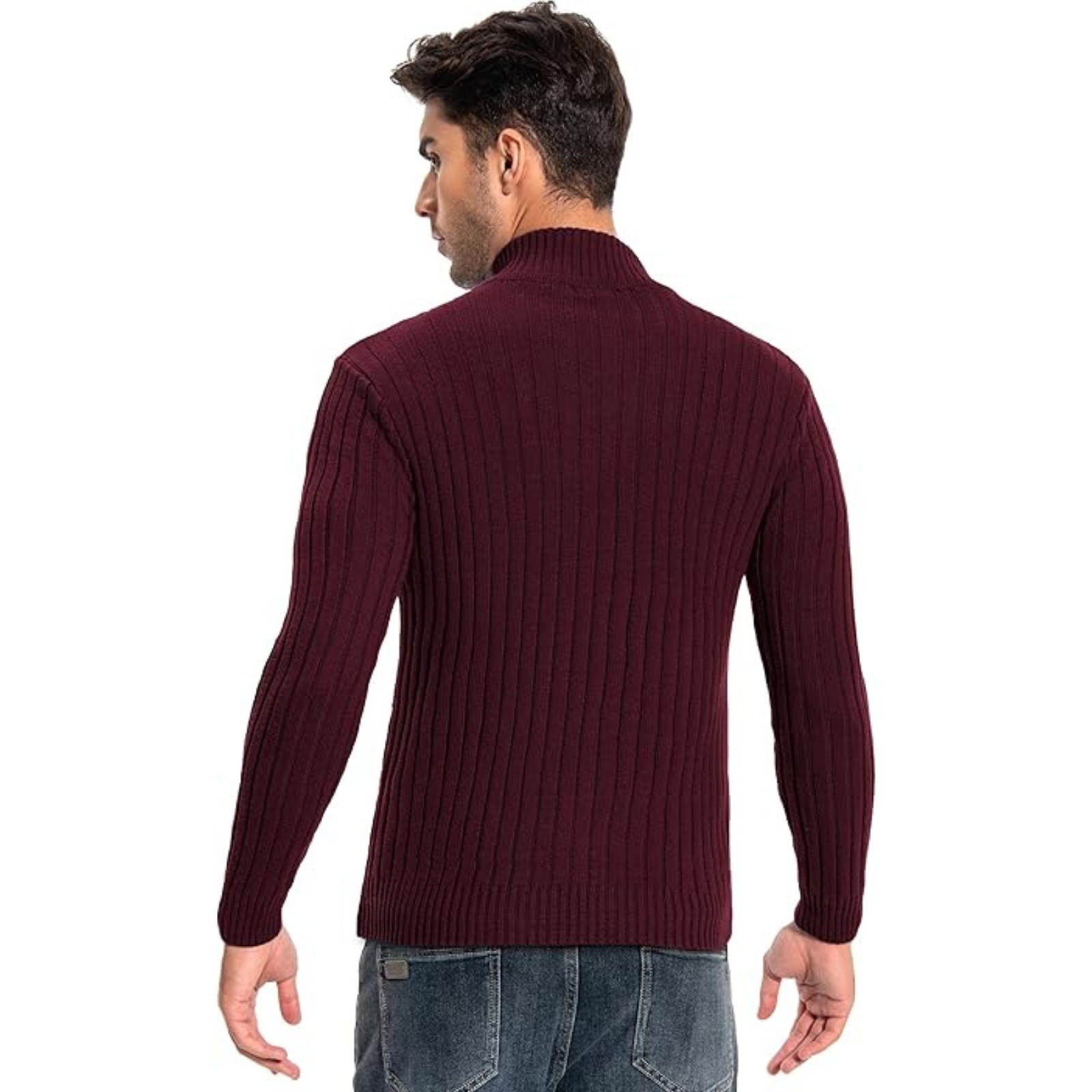 Full Zip Knit Cardigan Sweater With Stand Collar And Pockets