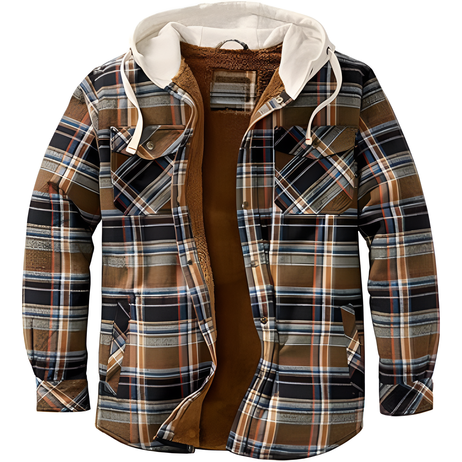 Insulated Plaid Hooded Flannel Jacket For Men