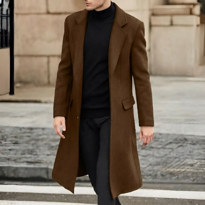 Classic Long Business Trench Coat With Pockets For Men