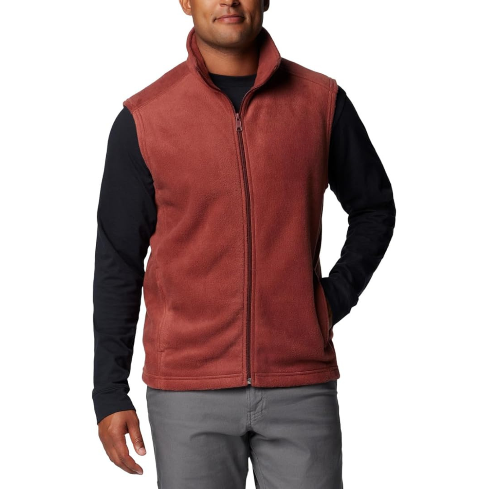 Full Zip Fleece Vest With Zippered Pockets For Men