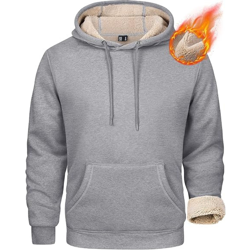 Mens Heavy Hoodie Sherpa Fleece Lined Pullover Thick Winter Hooded Sweatshirt